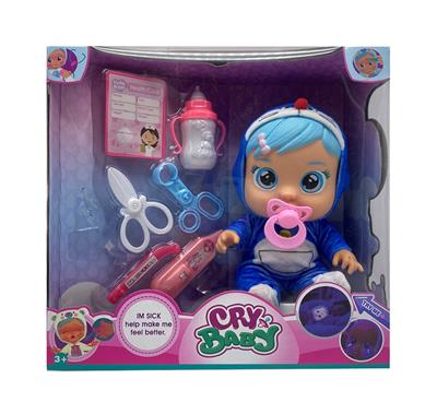 医生第6代14寸搪胶哭泣娃娃带四声音乐带流眼泪功能，带吸水奶瓶，带奶嘴  带听诊器。针筒。温度计6款女孩版哭泣娃娃混装 - OBL10081083
