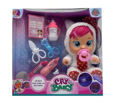 医生第6代14寸搪胶哭泣娃娃带四声音乐带流眼泪功能，带吸水奶瓶，带奶嘴  带听诊器。针筒。温度计6款女孩版哭泣娃娃混装 - OBL10081084