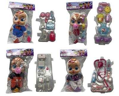 14寸搪胶哭泣娃娃会喝水真流眼泪带四声音乐DAD .Mother.Angry.Cry带奶瓶、奶嘴、冰淇淋、剪刀、听诊器吸塑配件 4款混装 - OBL10086872