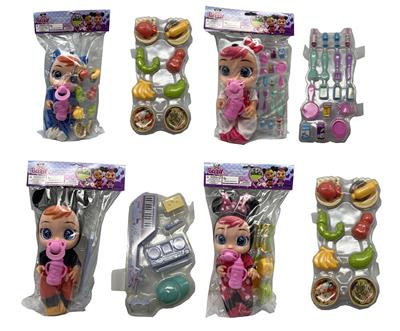 14寸搪胶哭泣娃娃会喝水真流眼泪带四声音乐DAD .Mother.Angry.Cry带奶瓶、奶嘴、饮料、帽子吸塑配件 4款混装 - OBL10086875