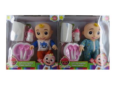 12寸开窗盒搪胶PVC肥童（带IC音乐加尿布和奶瓶餐具配件）Cocomelon超级宝贝娃娃 - OBL10101289