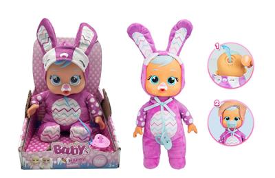 1比1 12寸搪胶头搪胶手毛绒棉身体带真实流眼泪。紫色睡衣兔子哭泣娃娃带四声音乐cry Babies-Tutti Fritti带流眼泪功能，带奶嘴 - OBL10101613