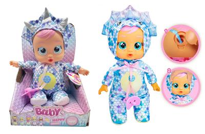 1比1 12寸搪胶头搪胶手毛绒棉身体带真实流眼泪。水晶睡衣三角恐龙哭泣娃娃带四声音乐cry Babies-Tutti Fritti带流眼泪功能，带奶嘴 - OBL10101616