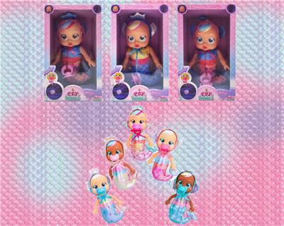 1比1 12寸搪胶头搪胶手棉绒身体带真实流眼泪。金属睡衣美人鱼哭泣娃娃带带四声音乐cry Babies-Tutti Fritti带流眼泪功能，带奶嘴 3款混装 - OBL10101621