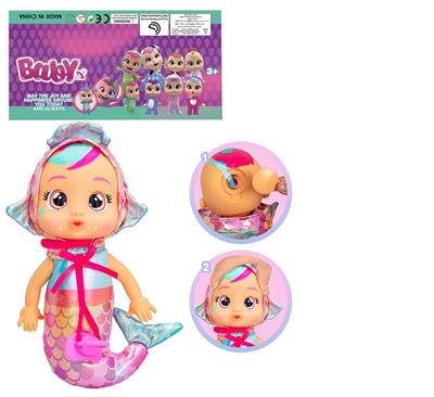 1比1 12寸搪胶头搪胶手棉绒身体带真实流眼泪。金属睡衣美人鱼哭泣娃娃带流眼泪功能，带奶嘴 - OBL10101637