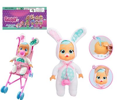 1比1 12寸搪胶头搪胶手毛绒棉身体带真实流眼泪。毛绒兔睡衣哭泣娃娃带四声音乐cry Babies-Tutti Fritti带流眼泪功能，带奶嘴,带大号推车 - OBL10101642