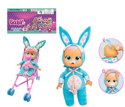 1比1 12寸搪胶头搪胶手毛绒棉身体带真实流眼泪。毛绒兔睡衣哭泣娃娃带四声音乐cry Babies-Tutti Fritti带流眼泪功能，带奶嘴,带大号推车 - OBL10101644