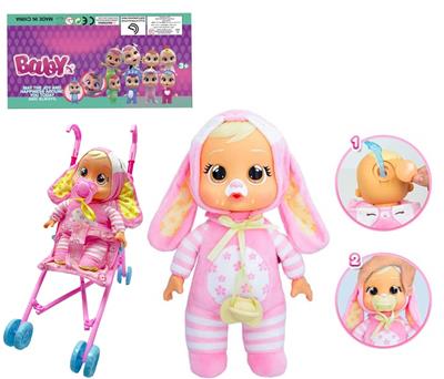 1比1 12寸搪胶头搪胶手毛绒棉身体带真实流眼泪。袋鼠睡衣哭泣娃娃带四声音乐cry Babies-Tutti Fritti带流眼泪功能，带奶嘴,带大号推车 - OBL10101645