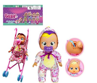 1比1 12寸搪胶头搪胶手毛绒棉身体带真实流眼泪。水晶睡衣恐龙哭泣娃娃带四声音乐cry Babies-Tutti Fritti带流眼泪功能，带奶嘴。带大号推车 - OBL10101647