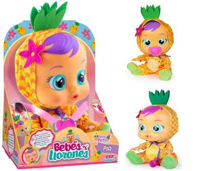 （菠萝）最新款14寸搪胶哭泣娃娃带四声音乐cry Babies-Tutti Fritti水果系列带流眼泪功能，带吸水奶瓶，带奶嘴 - OBL10102948