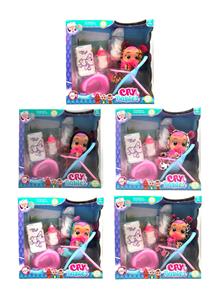 10寸搪胶哭泣娃娃会喝水真流眼泪带四声音乐DAD .Mother.Angry.Cry带奶嘴尿不湿套装婴儿椅5款混装 - OBL10102976