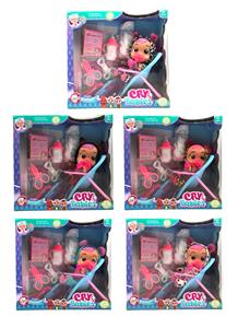 10寸搪胶哭泣娃娃会喝水真流眼泪带四声音乐DAD .Mother.Angry.Cry带奶嘴护士套装尿不湿婴儿椅5款混装 - OBL10102978