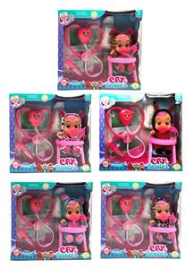 10寸搪胶哭泣娃娃会喝水真流眼泪带四声音乐DAD .Mother.Angry.Cry带奶嘴听诊器套装尿不湿婴儿餐桌5款混装 - OBL10102980