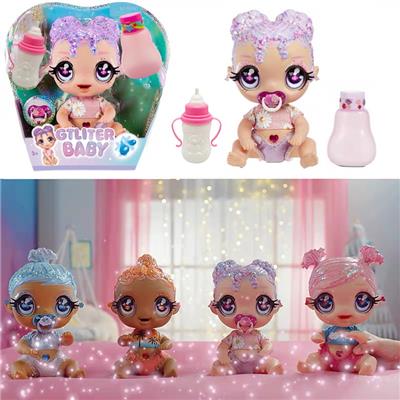 OMG.LOL1比1 16寸玻璃眼珠头全搪胶Glitter Babyz 惊喜星尘宝宝带4声音功能描述【娃娃带喝水尿尿】宝宝带一个吸水奶瓶。奶嘴，一个装水瓶 - OBL10103951