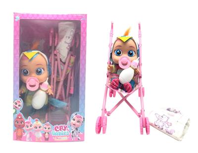 第3代14寸搪胶哭泣娃娃会喝水真流眼泪带四声音乐DAD .Mother.Angry.Cry鹦鹉款带大号手推车带单奶瓶奶嘴水盆尿不湿 - OBL10116650