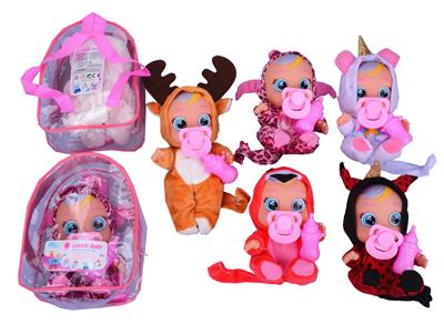 10寸书包搪胶带音乐会流眼泪哭泣娃娃配奶瓶奶嘴五款混装 - OBL10119563