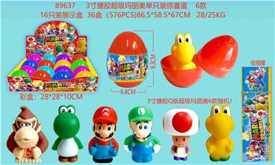 3寸搪胶超级玛丽奥单只装惊喜蛋 6款 16只装展示盒 收缩膜，6款公仔随机 - OBL10126303