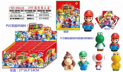 3寸搪胶超级玛丽奥单只+3张卡片 锡袋装 24只锡袋展示盒 卡片和6款公仔随机  （PVC软胶环保料） - OBL10126304
