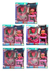 10寸搪胶哭泣娃娃会喝水真流眼泪带四声音乐DAD .Mother.Angry.Cry带奶嘴听诊器套装尿不湿婴儿餐桌5款混装 - OBL10128898