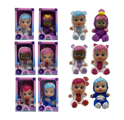 第6代14寸搪胶哭泣娃娃带四声音乐带流眼泪功能，带吸水奶瓶，带奶嘴   6款女孩版哭泣娃娃混装 - OBL10128918