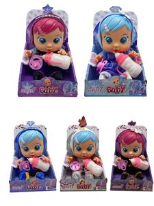 第7代14寸搪胶钻石和雪花冰雪姐妹哭泣娃娃带四声音乐cry Babies-Tutti Fritti带流眼泪功能，带吸水奶瓶，带奶嘴  2款毛绒布料女孩版哭泣娃娃混装 - OBL10128953