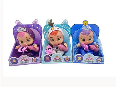 第7代10寸搪胶秋叶和钻石冰雪姐妹和雪宝哭泣娃娃带毛绒加暖带四声音乐带流眼泪功能，带吸水奶瓶，带奶嘴   3款毛绒布料哭泣娃娃混装 - OBL10128955