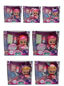 14寸搪胶哭泣真头发女孩版娃娃带四声音乐cry Babies-Tutti Fritti带流眼泪功能，带吸水奶瓶，带奶嘴  。毛绒带加暖功能带餐盘套装 - OBL10128958