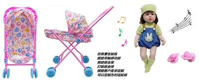 60厘米软胶带眼睫毛5D真眼珠防真重生娃娃带触摸感应功能哭。笑。打喷嚏。咳嗽。带奶嘴带大号婴儿布推车 - OBL10143758