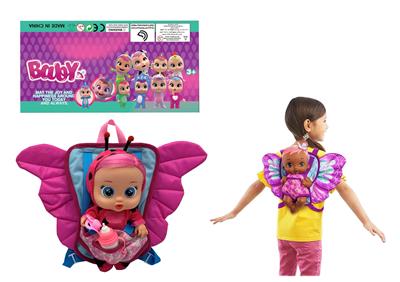 大蝴蝶背包14寸搪胶哭泣真头发女孩版娃娃带四声音乐cry Babies-Tutti Fritti带流眼泪功能，带吸水奶瓶，带奶嘴  。毛绒带加暖功能 - OBL10145111