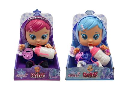 第7代14寸搪胶钻石和雪花冰雪姐妹哭泣娃娃带四声音乐cry Babies-Tutti Fritti带流眼泪功能，带吸水奶瓶，带奶嘴  2款毛绒布料女孩版哭泣娃娃混装 - OBL10149134