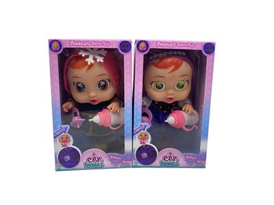 第7代14寸搪胶钻石和雪花冰雪姐妹哭泣娃娃带四声音乐cry Babies-Tutti Fritti带流眼泪功能，带吸水奶瓶，带奶嘴  2款毛绒布料哭泣娃娃混装 - OBL10149137