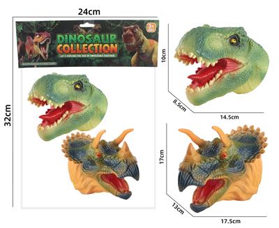 聚氯乙烯PVC手偶仿真绿色霸王龙黄绿色三角龙2只卡头袋装 - OBL10214498