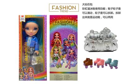 高端冬天系列  16寸硬吹瓶带灯光音乐主题曲Rainbow high惊喜彩虹高中带溜冰鞋、彩虹大手提包，衣服是抗寒雪花衣服 - OBL10217436