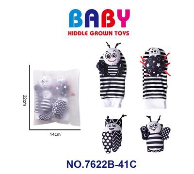 婴幼儿黑白蜜蜂蝴蝶手腕摇铃袜/手腕带套装（4件套） - OBL10219530