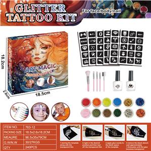 Diy washable glitter tattoo pen color stage glitter powder tattoo set - OBL10225837