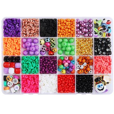 8厘圆珠+彩珠+4厘米珠+软陶+吊坠+金珠+线（24格） - OBL10254897