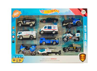 1:64合金滑行警察车配飞机套装 小跑车多款混装
 10只装 - OBL10266490