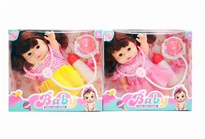 10寸全身搪胶女孩娃娃 带音乐+奶瓶+听诊器+奶嘴 2款混 - OBL10300281