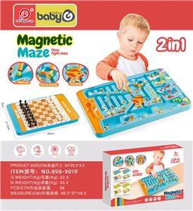 儿童交通工具款创意磁力迷宫走珠闯关玩具+国际象棋（2合1），益智思维训练磁铁运笔滚珠，正反面多种玩法，早教启蒙桌面游戏，识数字/认颜色/加减运算                        （磁力+象棋版、蓝色） - OBL10306968