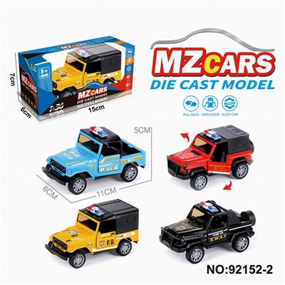 1：36合金车模越野开门回力车4款4色混装警车版
（英文警车） - OBL10308298