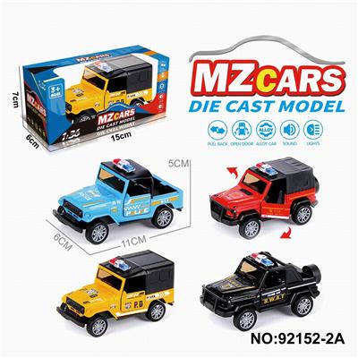 1：36合金车模越野开门回力车4款4色混装警车版
（英文警车）（声光版） - OBL10308327