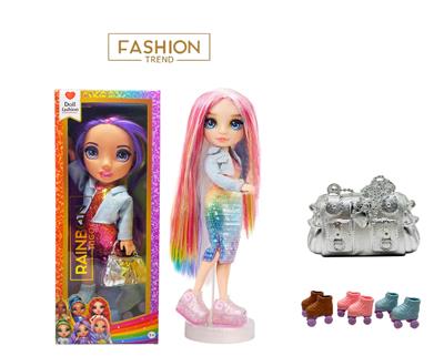 冬天系列  16寸搪胶带灯光音乐主题曲Rainbow high惊喜彩虹高中带溜冰鞋、彩虹大手提包 - OBL10312412
