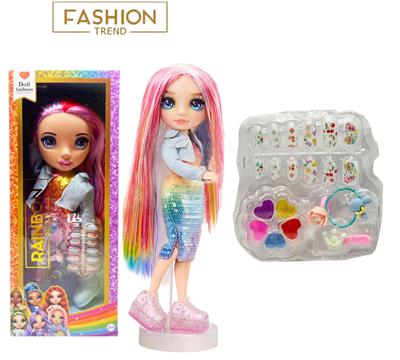 彩妆系列 16寸搪胶带灯光音乐主题曲Rainbow High惊喜彩虹高中带  美甲，发夹。彩妆油  5件套 - OBL10312418