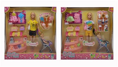 11.5寸商场购物娃娃，带小孩推车，2款混装 - OBL10320879