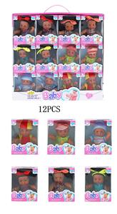 新款8寸时尚搪胶黑肤男孩女孩肥童带头巾6款混装12PCS - OBL10341356