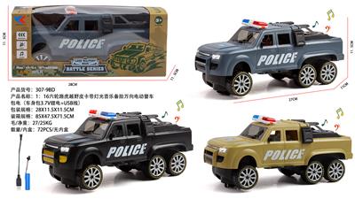 1：16六轮路虎越野皮卡带灯光音乐备胎万向电动警车包电（车身包3.7V锂电+USB线） - OBL10345046