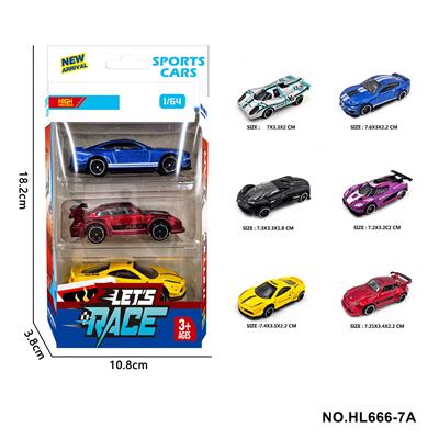 6款1:64合金车3只装 - OBL10353685