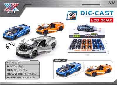 1:28 合金车模克尔维特 灯光音乐四开门 回力（12只装） - OBL10356607