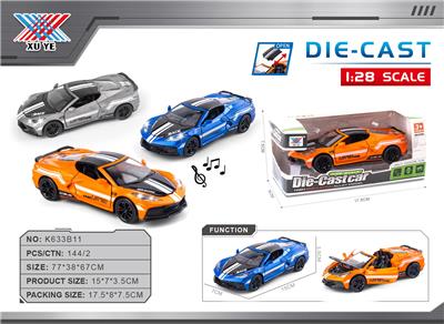 1:28 合金车模 C8 灯光音乐 四开门 回力（1只装） - OBL10356609