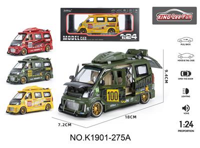 1:24面包车改装版支架盒 6开门声光回力合金车 - OBL10357015